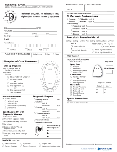 Dental Aesthetics RX Form